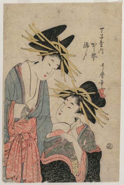 De Courtisanes Karagoto en Nishikido van Chojiya door Kitagawa Utamaro II