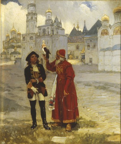 Jonge Peter I en zijn valk door Klavdi Vasilyevich Lebedev