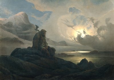 Kustlandschap met persoon door Knud Andreassen Baade