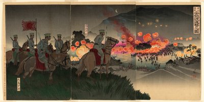 Vooruitgang over de Ansong-rivier bij de Slag om Asan door Kobayashi Kiyochika
