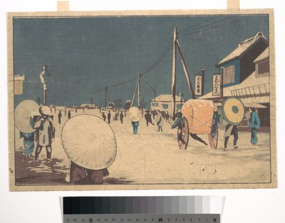 Straattafereel aan de rand van Edo op een winteravond door Kobayashi Kiyochika