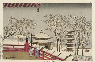 De Sensōji-tempel in de sneeuw door Kobayashi Kiyochika