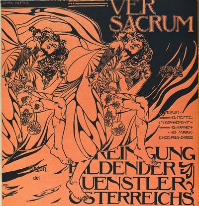 Cover voor het februarinummer 1898 van Ver Sacrum, het tijdschrift van de Art Nouveau Sezession-beweging ... door Koloman Moser