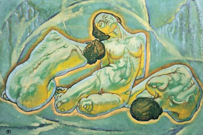 Drei kauernde Frauen - Drie gehurkte vrouwen ... (schilderij op doek) door Koloman Moser