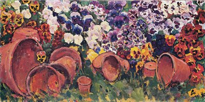 Viooltjes met bloempotten - Viooltjes met bloempotten ... (olieverf op doek) door Koloman Moser