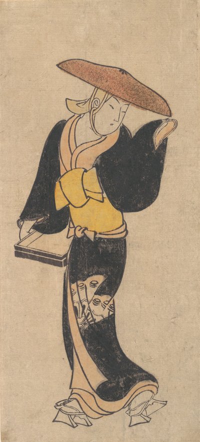 De acteur Sanjo Kantaro als een rondtrekkende boeddhistische non, ca. 1715 door Kondo Kiyoharu