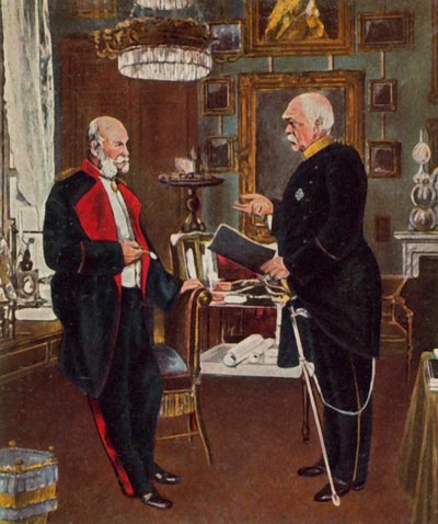 Keizer en kanselier (kleurenlitho) door Konrad (after) Siemenroth