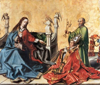 De presentatie van de Kardinaal van Mies aan de Maagd. Schilderij door Konrad Witz, ca. 1444 door Konrad Witz