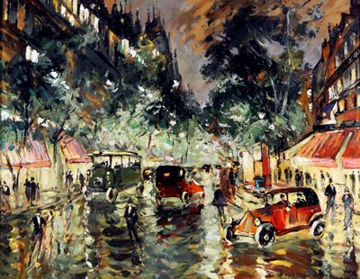 Regenachtige nacht in Parijs door Konstantin Alekseevich Korovin