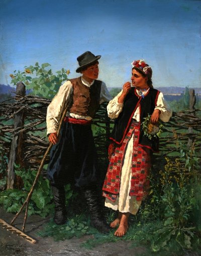 Bij het vlechtscherm, 1863 door Konstantin Alexandrovich Trutovsky