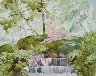Liefhebbers in een landschap door Konstantin Andreevic Somov