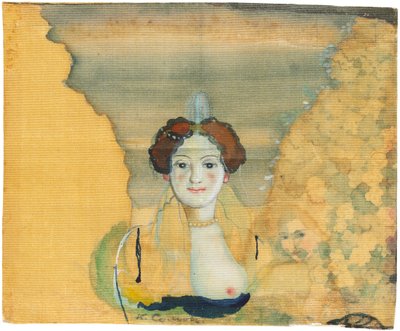 Jonge dame met een tuin daarachter door Konstantin Andreyevich Somov