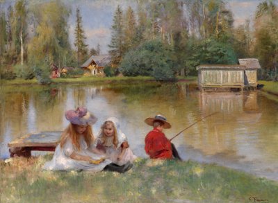 Kinderen bij het meer door Konstantin Egorovich Makovsky