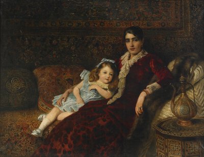 Interieur met moeder en dochter door Konstantin Egorovich Makovsky