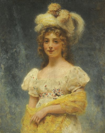Portret van een Dame in een Gele Sjaal door Konstantin Egorovich Makovsky
