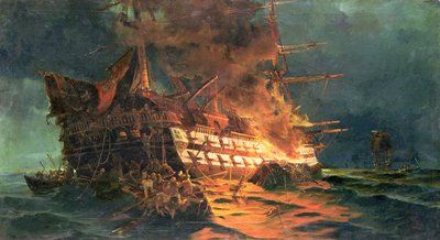 Het Verlies van de Ajax, bij Kaap Janissary door Konstantinos or Constantin Bolanachi