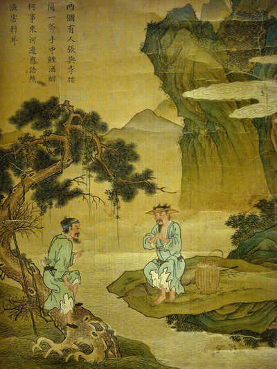 Gesprek tussen een visser en een houthakker (detail) door Korean School