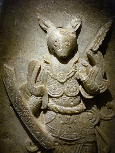 Grafversiering, zodiak konijn op agalmatoliet, 8e eeuw onder de periode van de Noordelijke en Zuidelijke Koninkrijken, Korea. Fotografie, Seoul Nationaal Museum, Republiek Korea door Korean School