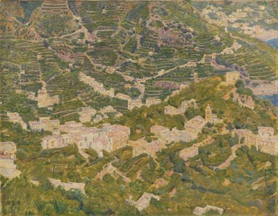 Vogelvlucht Uitzicht vanaf Ravello richting Torello door Kristian Zahrtmann