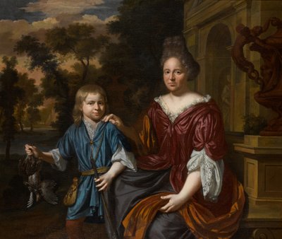 Portret van een vrouw met een jongen door Krzysztof Lubieniecki