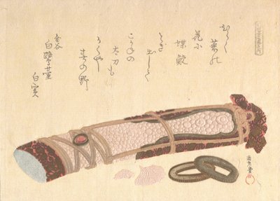 “Heft van een zwaard,” uit de serie van zeven prenten voor de Shofudai poëziekring, 1810s door Kubo Shunman
