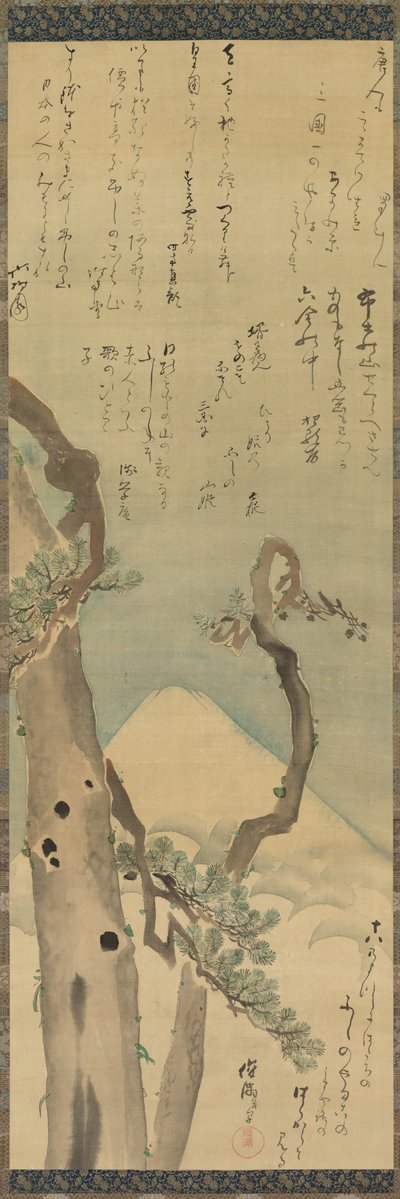 Mt. Fuji door dennen, hangende rol, eind 1700s-begin 1800s door Kubo Shunman