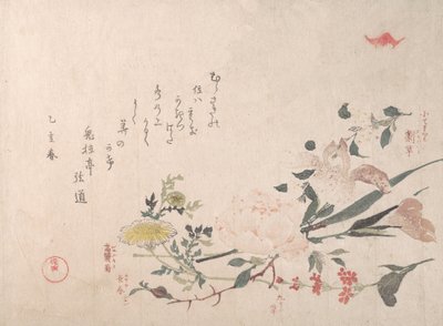 Roos, iris, sleutelbloem en madeliefje, 1815 door Kubo Shunman