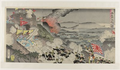 De hevige strijd in de Mukden provincie in Mantsjoerije door Kunisada (III) , Utagawa