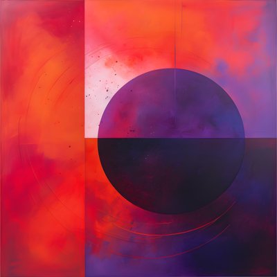 Abstract schilderij van een paarse cirkel en een rode cirkel 4 door Kurt Heppke