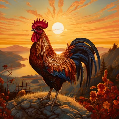 Een kraaiende haan bij zonsopgang 3 door Kurt Heppke