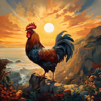 Een kraaiende haan bij zonsopgang 4 door Kurt Heppke