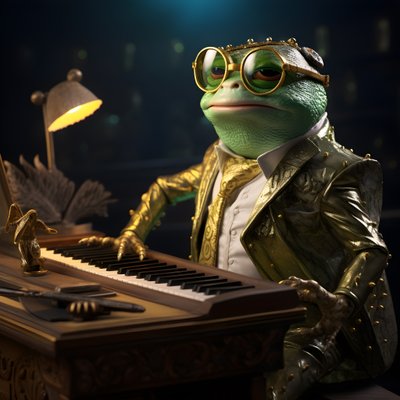 Elton John als kikker met zonnebril en piano 3 door Kurt Heppke
