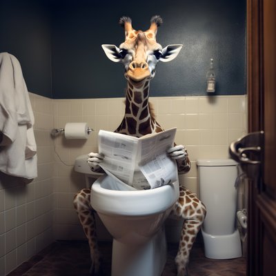 Gelukkige giraffe zit op toilet met krant 4 door Kurt Heppke