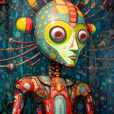 Karneval Cajun Sumpf Mutant Sci-Fi Droide, in de artistieke stijl van Tim Burton en Beksinski 2 door Kurt Heppke