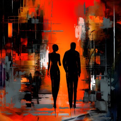 Man in rood, vrouw in oranje en zwart door Kurt Heppke