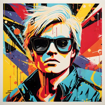 Pop Art Portret, half-lichaam, kleurrijk, grafisch, ochtend, in de stijl van Andy Warhol, Roy Lichtenstein, Robert Rauschenberg, Jasper Johns, Keith Haring 1 door Kurt Heppke