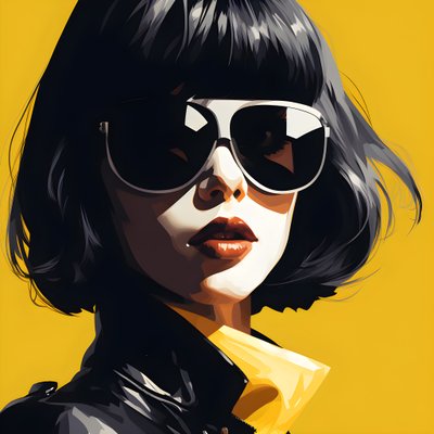 een illustratie van een meisje met gele zonnebril, haar in het gezicht en oren, in de stijl van film noir esthetiek 3 door Kurt Heppke