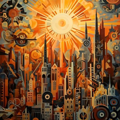 tandwielen en gereedschappen abstracte zonsopgang 1950s 1 door Kurt Heppke