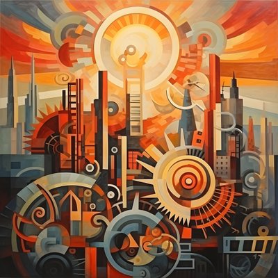 tandwielen en gereedschappen abstracte zonsopgang 1950s 3 door Kurt Heppke