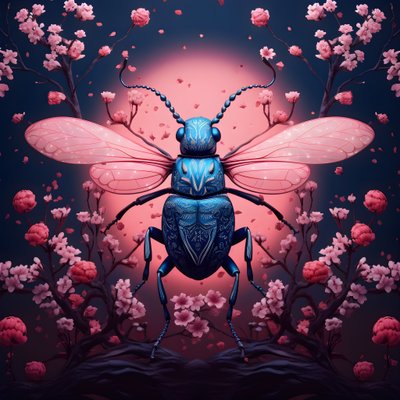 een illustratie van een geïllustreerde kever met paddenstoelen op de achtergrond 3 door Kurt Heppke
