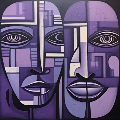 Paarse en grijze geometrische schilderij met paars oog 3 door Kurt Heppke