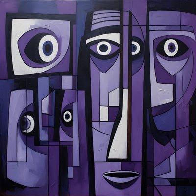 Paarse en grijze geometrische schilderij met paars oog 4 door Kurt Heppke