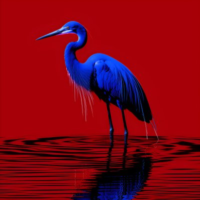 synthwave digitale kunst van een exotische kobaltblauwe reiger op rood papier 2 door Kurt Heppke