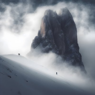 twee mensen aan het skiën boven een met wolken bedekte berg 3 door Kurt Heppke