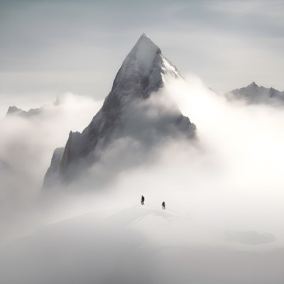 twee mensen aan het skiën boven een bewolkte berg 3 door Kurt Heppke