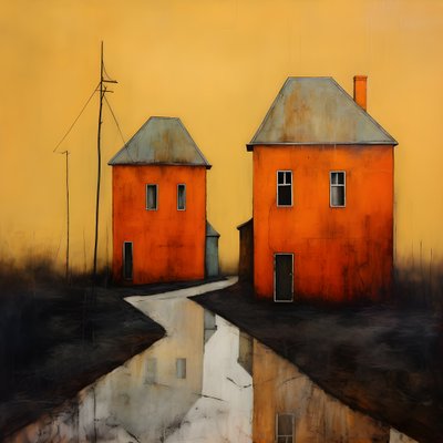 twee oranje huizen 4 door Kurt Heppke