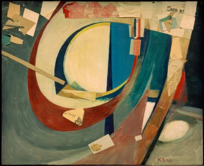 Abstract schilderij Skoyen II door Kurt Schwitters