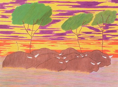 Mars van de waterbuffel, 2004 (kleurpotlood op papier) door Kurtis L. Miller