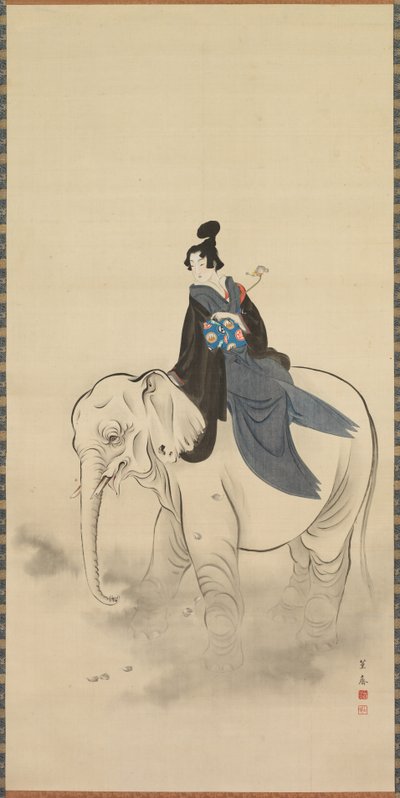 Courtisane die een Olifant Berijdt Parodie van de Bodhisattva Fugen, 19e eeuw door Kuwagata Keisai