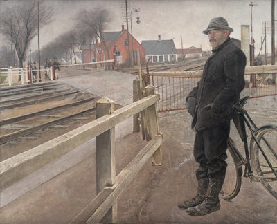 Wachten op de trein. Spoorwegovergang bij Roskildeweg door Laurits Andersen Ring